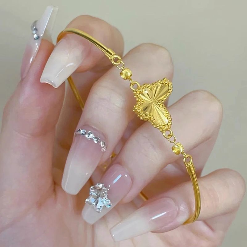 Gold-plated Four-leaf Clover Bracelet Elegant Daily Friendship_voghion.com