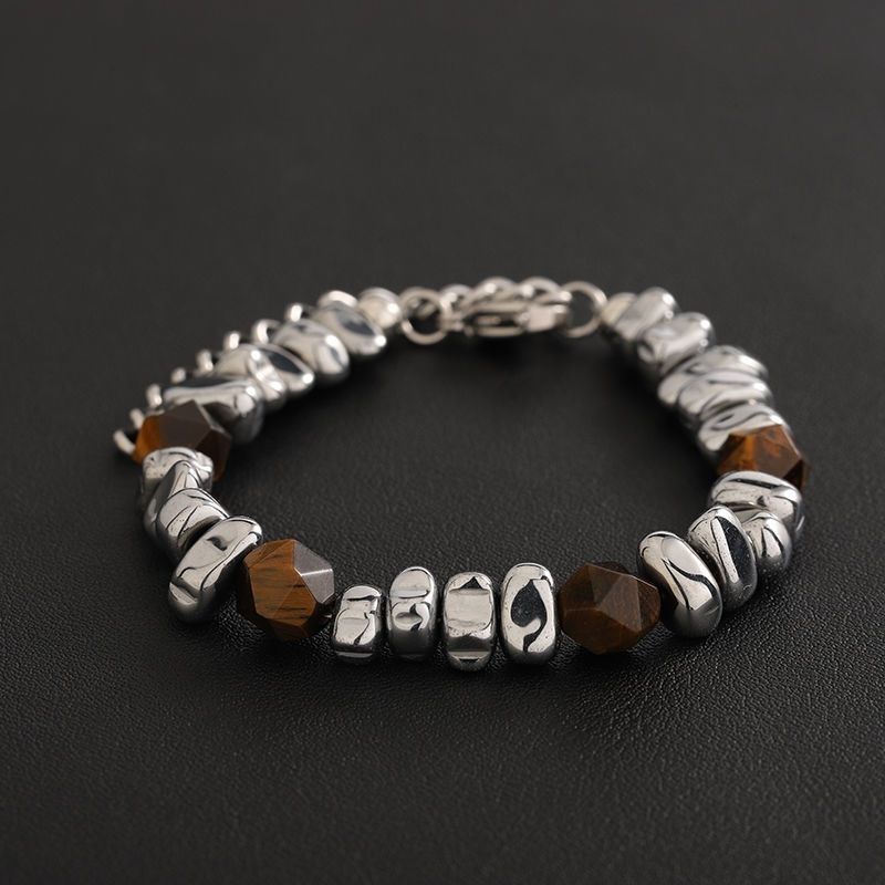 New Chinese-style Spliced Silver Beaded Bracelet, Simple And Vintage Design For Men, High-end Versatile Trendy Men's_voghion.com