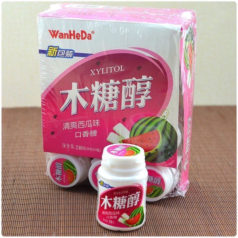 万和达瓶装x20g多规格木糖醇口香糖草莓西瓜味泡泡糖批发清新口气