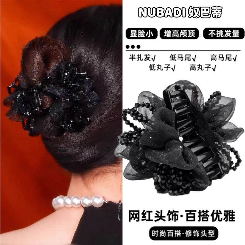 路易斯轻奢水晶网纱抓夹半扎发头饰优雅气质时尚百搭发饰2025新款 图片 2