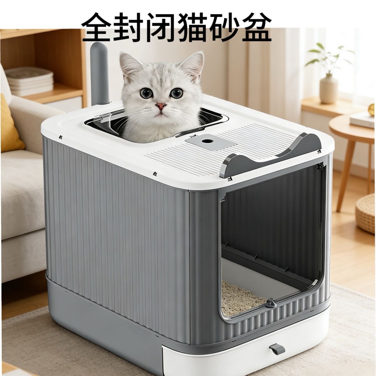 全封闭精灵抽屉式猫砂盆杀菌隔臭前门尿盆防溅猫厕所幼猫猫咪屎盆