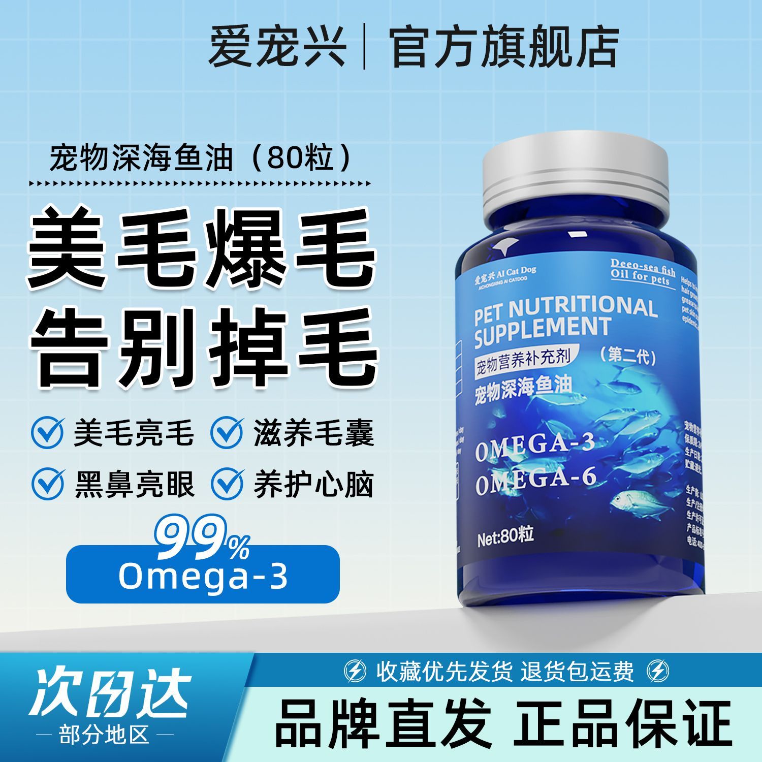 宠物鱼油软胶囊宠物专用深海三文鱼油美毛防掉毛猫咪狗狗用营养品