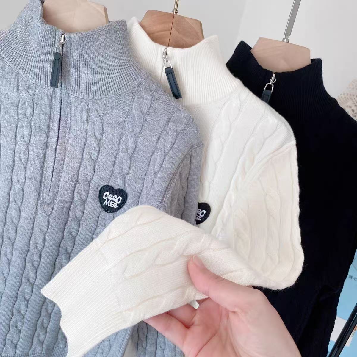 Girls' Boys' Half-high Collar Zippered Sweater, Knitted Pullover For Spring And Autumn, New Children's Clothing_voghion.com