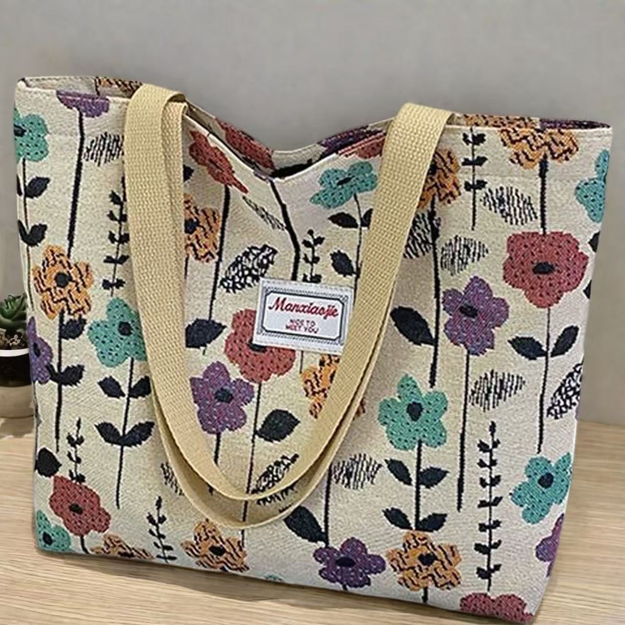 Canvas Tote Bag Large Capacity Shoulder Bag For Women Commuter_voghion.com