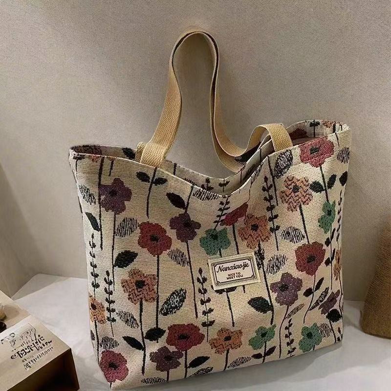 Canvas Tote Bag Large Capacity Shoulder Bag For Women Commuter_voghion.com