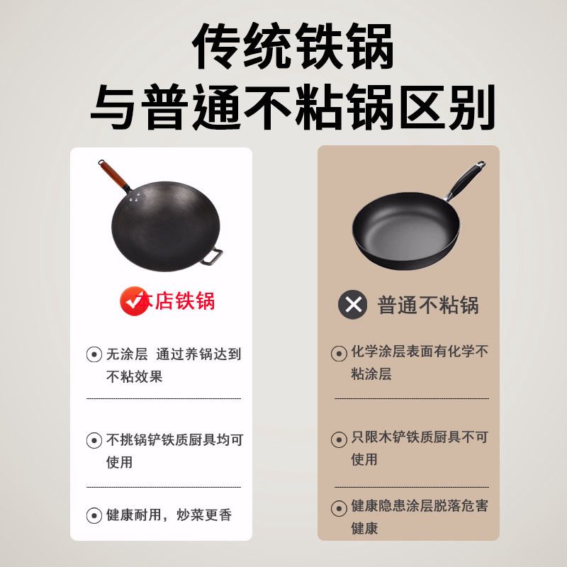 湖南老式生铁平底锅,不粘锅,无涂层,不生锈 图片 6