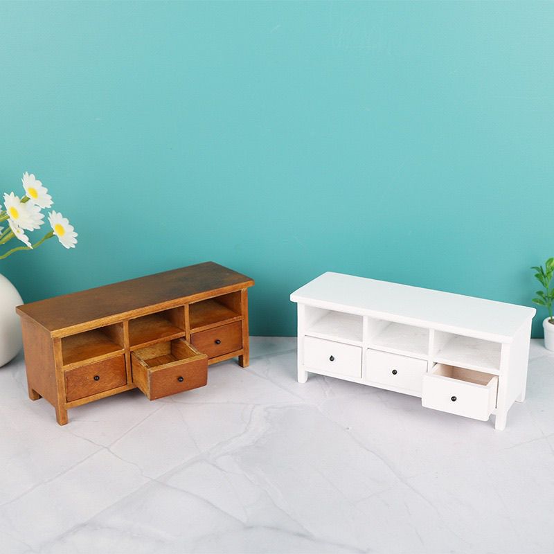 112娃娃屋Dollhouse迷你家具模型微缩场景摆件木质抽屉电视柜子