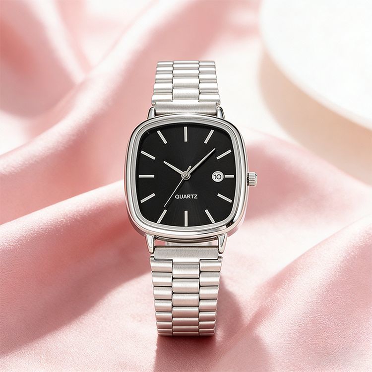 2025 New Model Couple Commuting Quartz Wristwatch, Unisex Simple Rectangular Dial, Metal Strap, Date Display_voghion.com