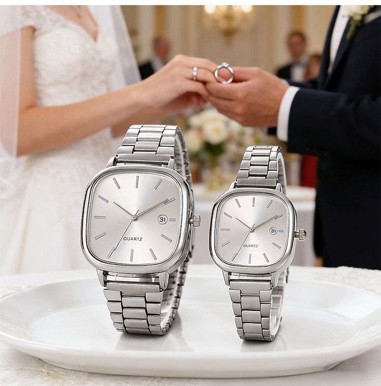 2025 New Model Couple Commuting Quartz Wristwatch, Unisex Simple Rectangular Dial, Metal Strap, Date Display_voghion.com