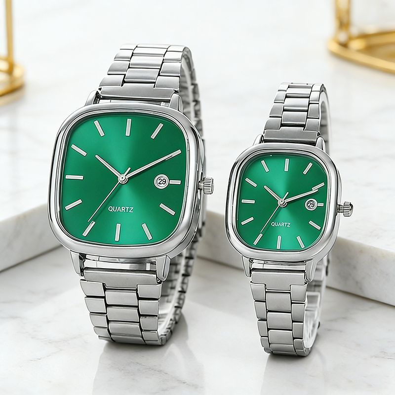 2025 New Model Couple Commuting Quartz Wristwatch, Unisex Simple Rectangular Dial, Metal Strap, Date Display_voghion.com
