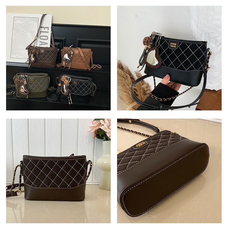 Woven Diamond Pattern Bucket Bag Elegant Shoulder Crossbody Handbag_voghion.com