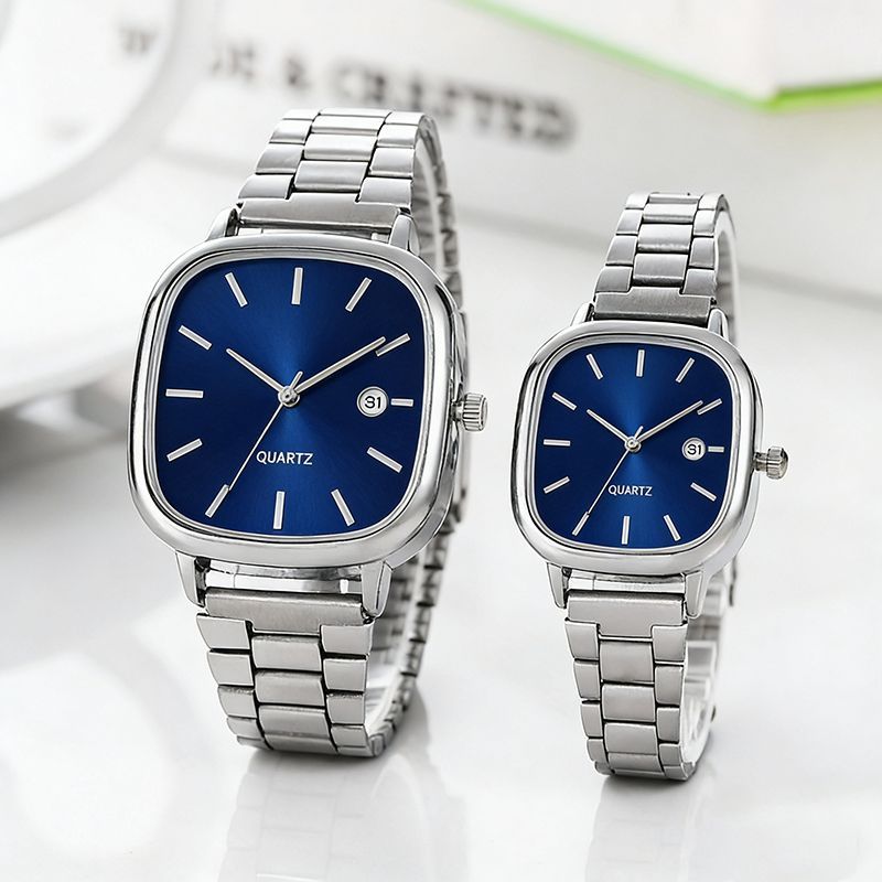 2025 New Model Couple Commuting Quartz Wristwatch, Unisex Simple Rectangular Dial, Metal Strap, Date Display_voghion.com