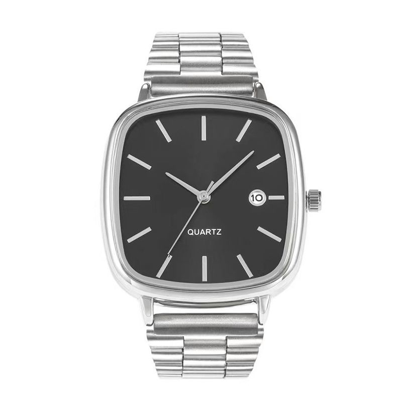 2025 New Model Couple Commuting Quartz Wristwatch, Unisex Simple Rectangular Dial, Metal Strap, Date Display_voghion.com