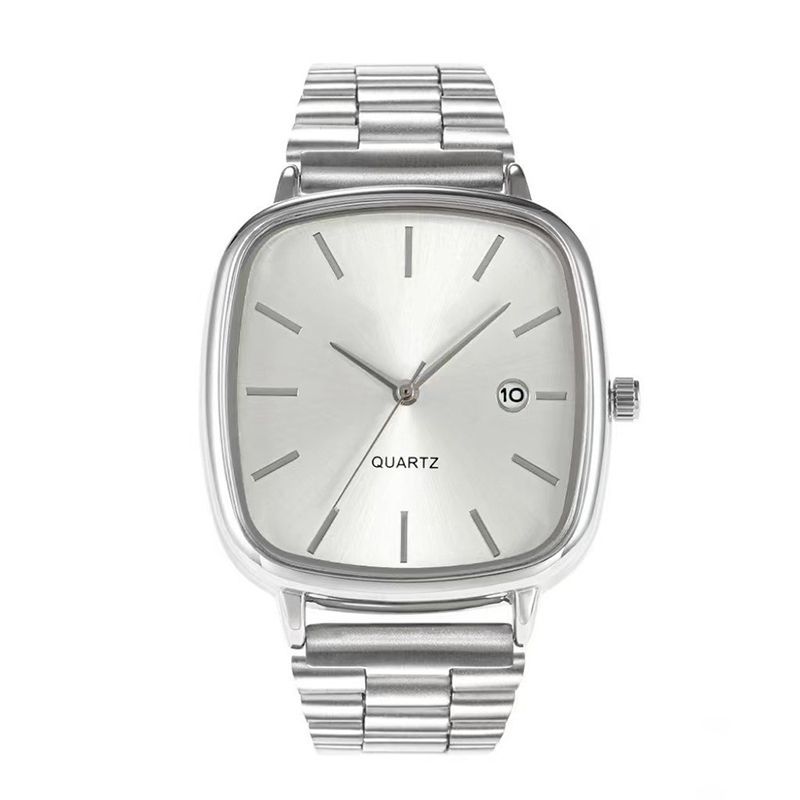 2025 New Model Couple Commuting Quartz Wristwatch, Unisex Simple Rectangular Dial, Metal Strap, Date Display_voghion.com