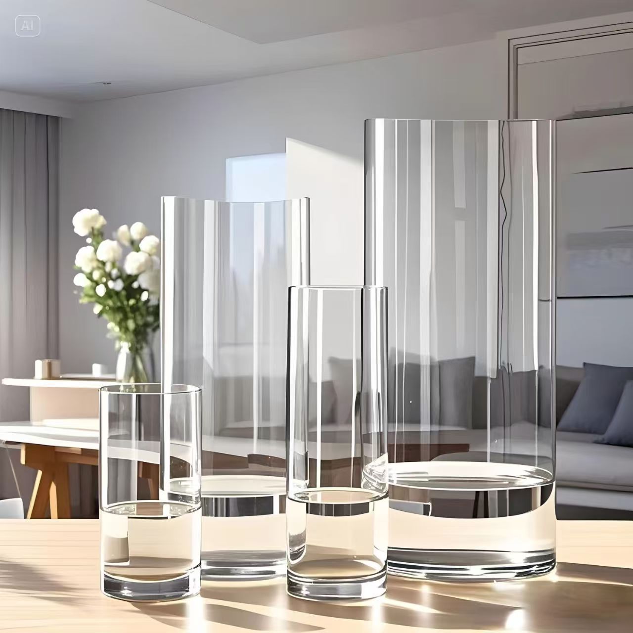 加厚落地亚克力花瓶透明插花水养马醉木水培富贵竹直筒客厅摆件