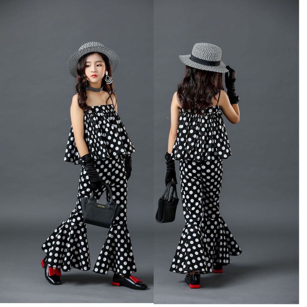 Mädchen Polka Dot Bandeau-top Und Schlaghosen Set_voghion.com