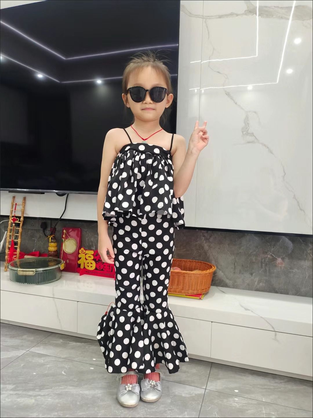 Mädchen Polka Dot Bandeau-top Und Schlaghosen Set_voghion.com