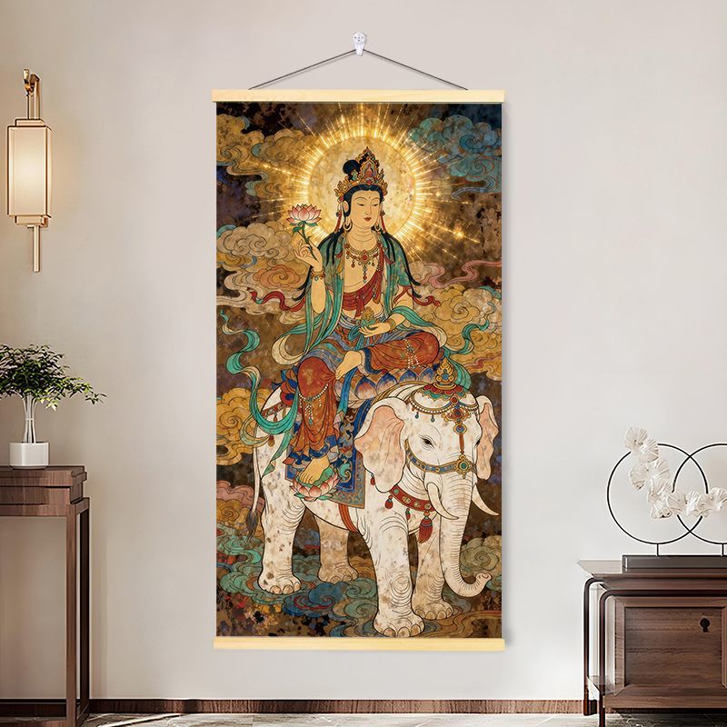 西方三圣佛像实木卷轴挂画新中式客厅玄关书房茶室禅意国风装饰画 detail 4
