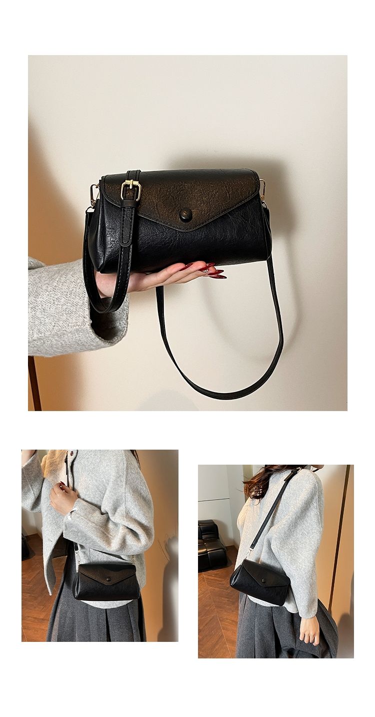 Versatile Leather Crossbody Bag, Casual Cylinder Shoulder Bag_voghion.com