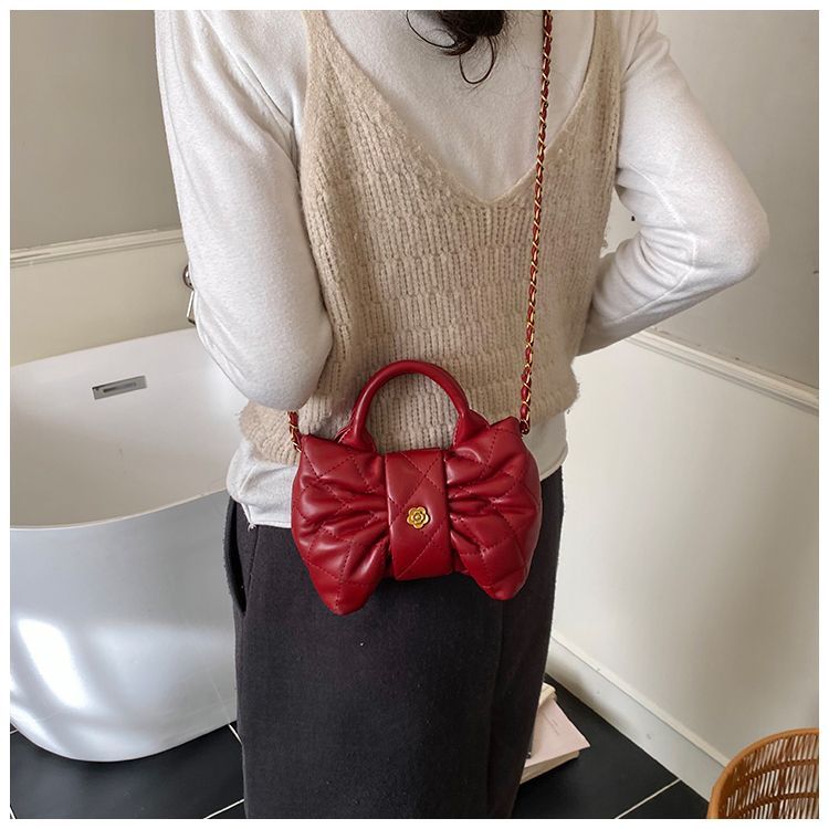 Elegante mini borsa a tracolla da donna con fiocco e pieghe_voghion.com