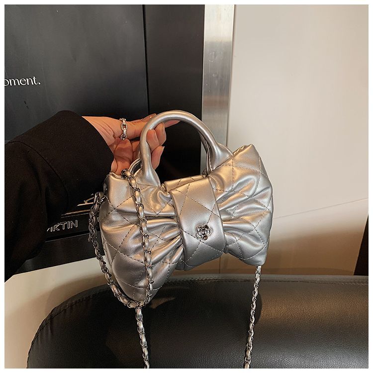 Elegante mini borsa a tracolla da donna con fiocco e pieghe_voghion.com