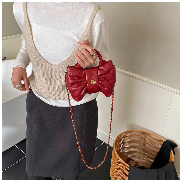 Elegante mini borsa a tracolla da donna con fiocco e pieghe_voghion.com