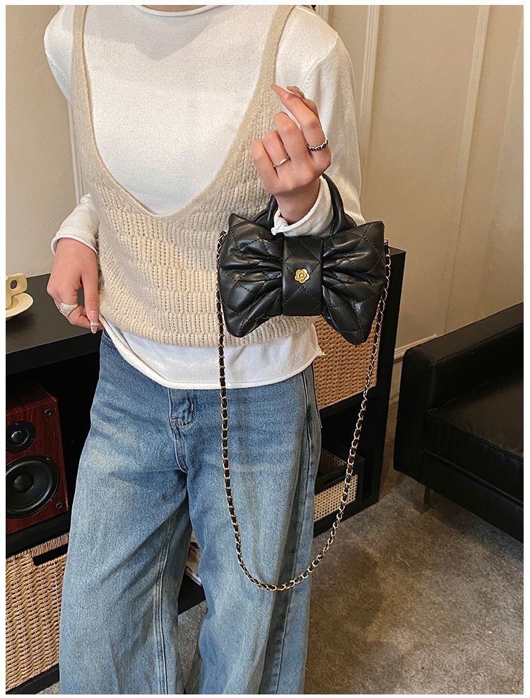Elegante mini borsa a tracolla da donna con fiocco e pieghe_voghion.com