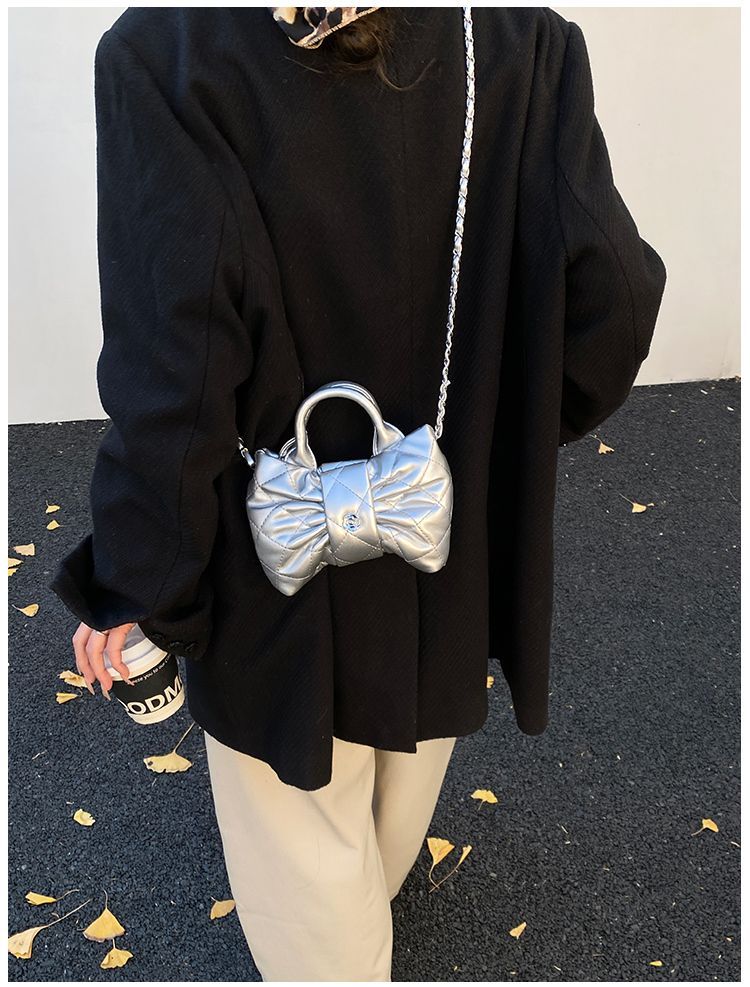 Elegante mini borsa a tracolla da donna con fiocco e pieghe_voghion.com