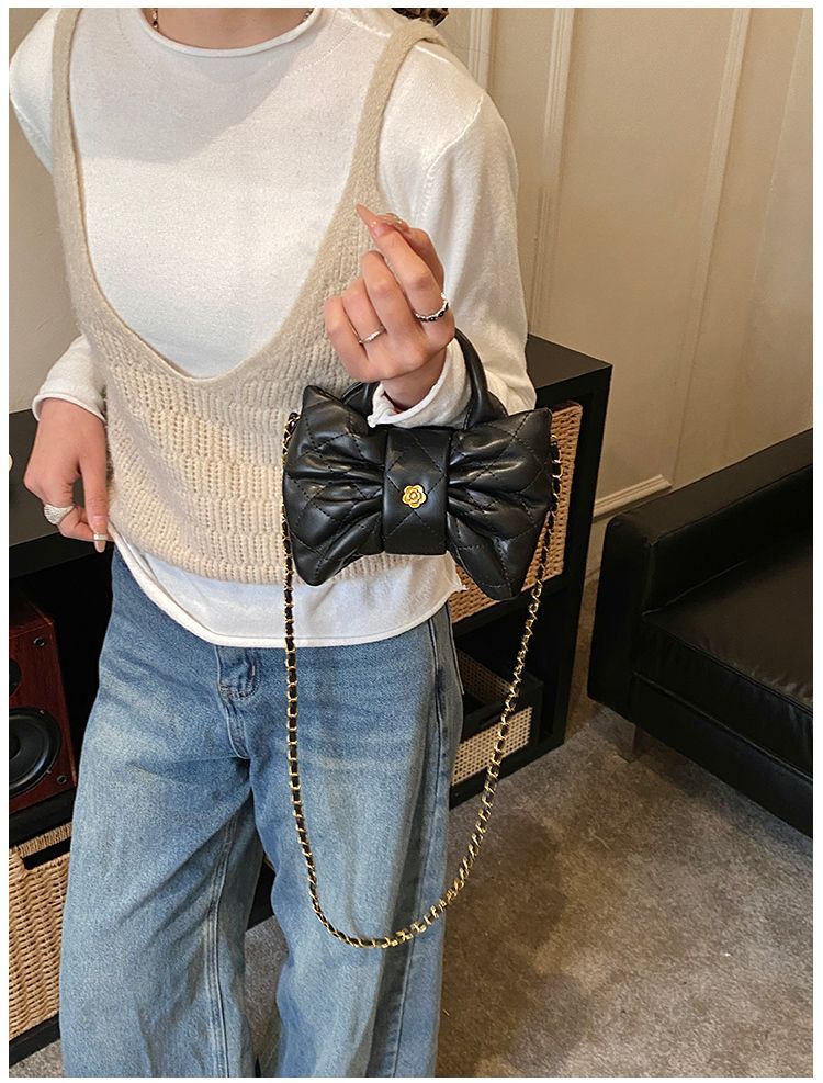 Elegante mini borsa a tracolla da donna con fiocco e pieghe_voghion.com