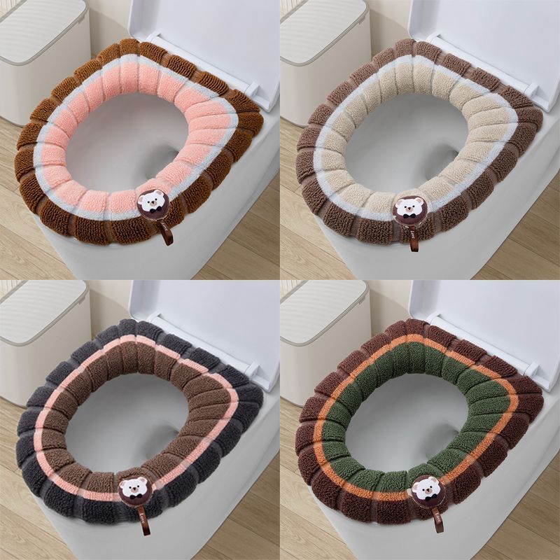 Fleece-lined Toilet Seat Cushion Home Use Year Round, Cartoon Pattern, Thickened, Washable, Color-blocked, Universal For_voghion.com