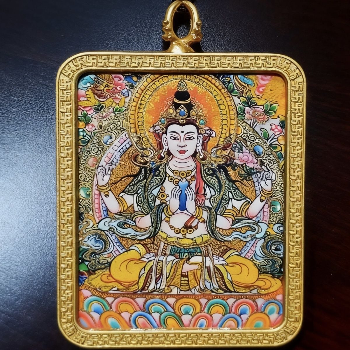 Traditional Hand-Painted White Tara Thangka detail 7
