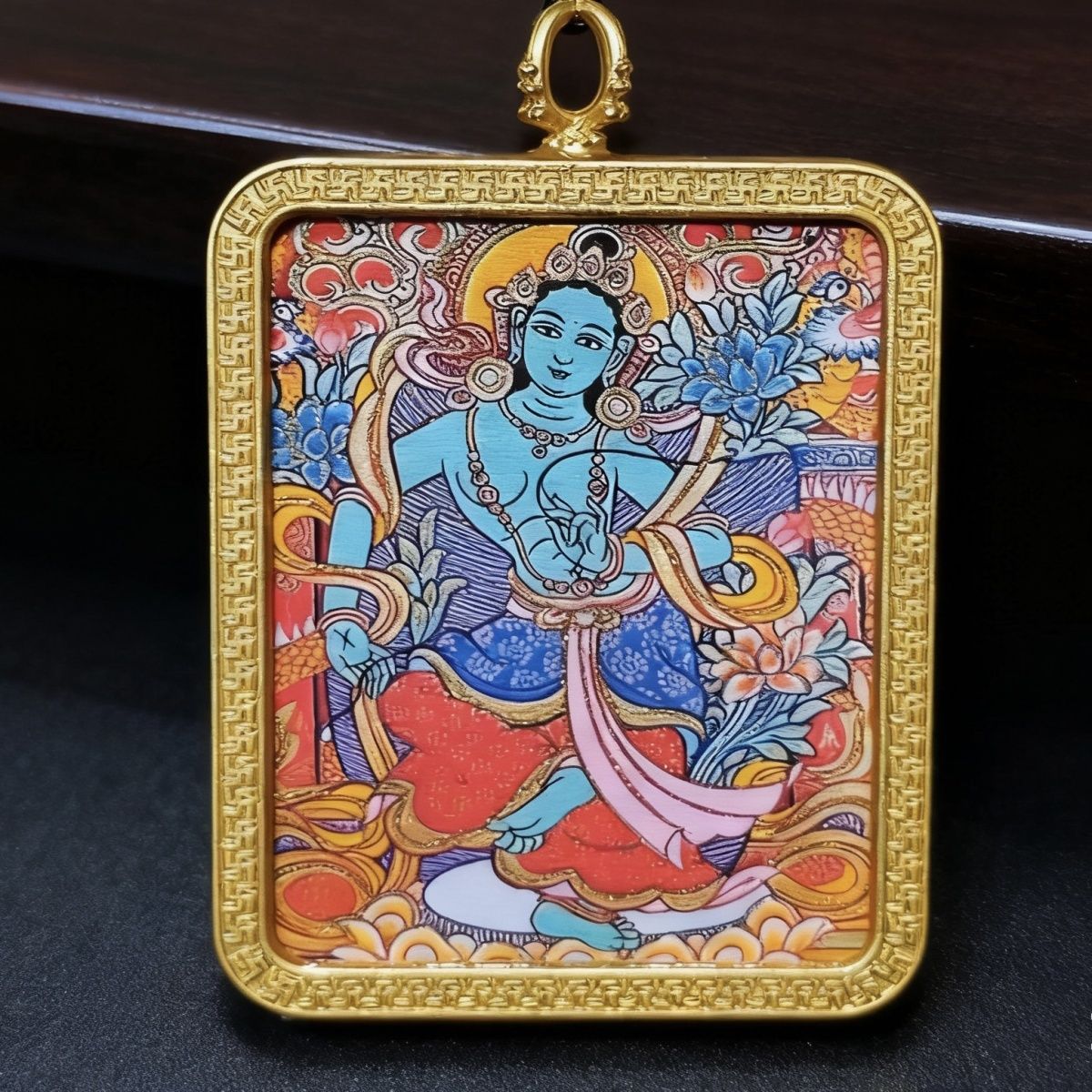 Traditional Hand-Painted White Tara Thangka detail 10