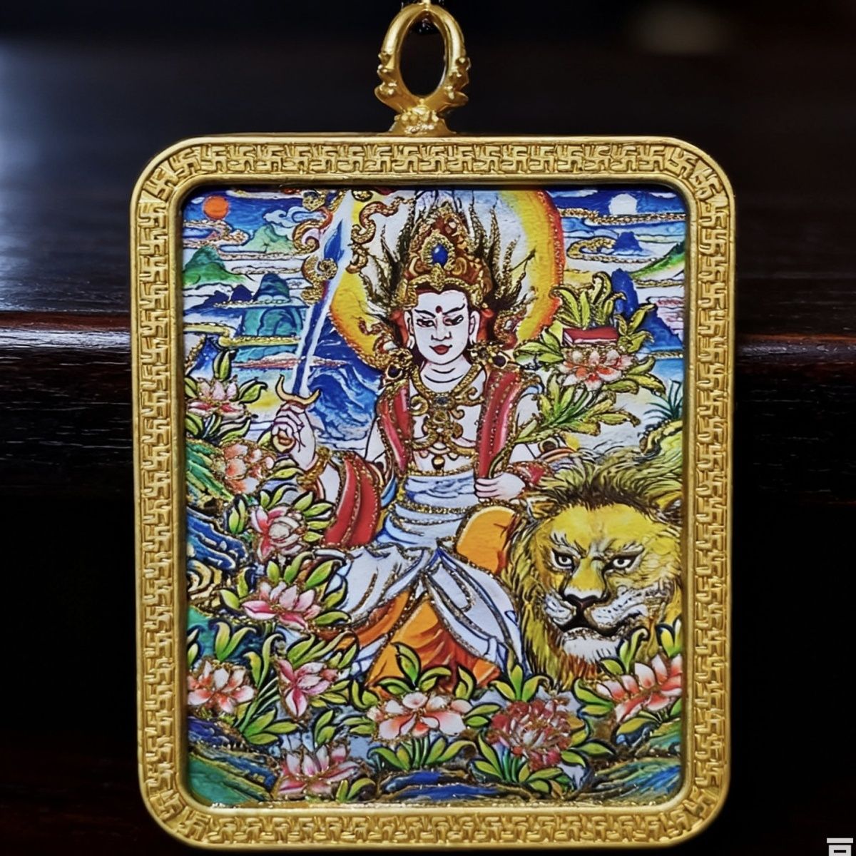 Traditional Hand-Painted White Tara Thangka detail 9