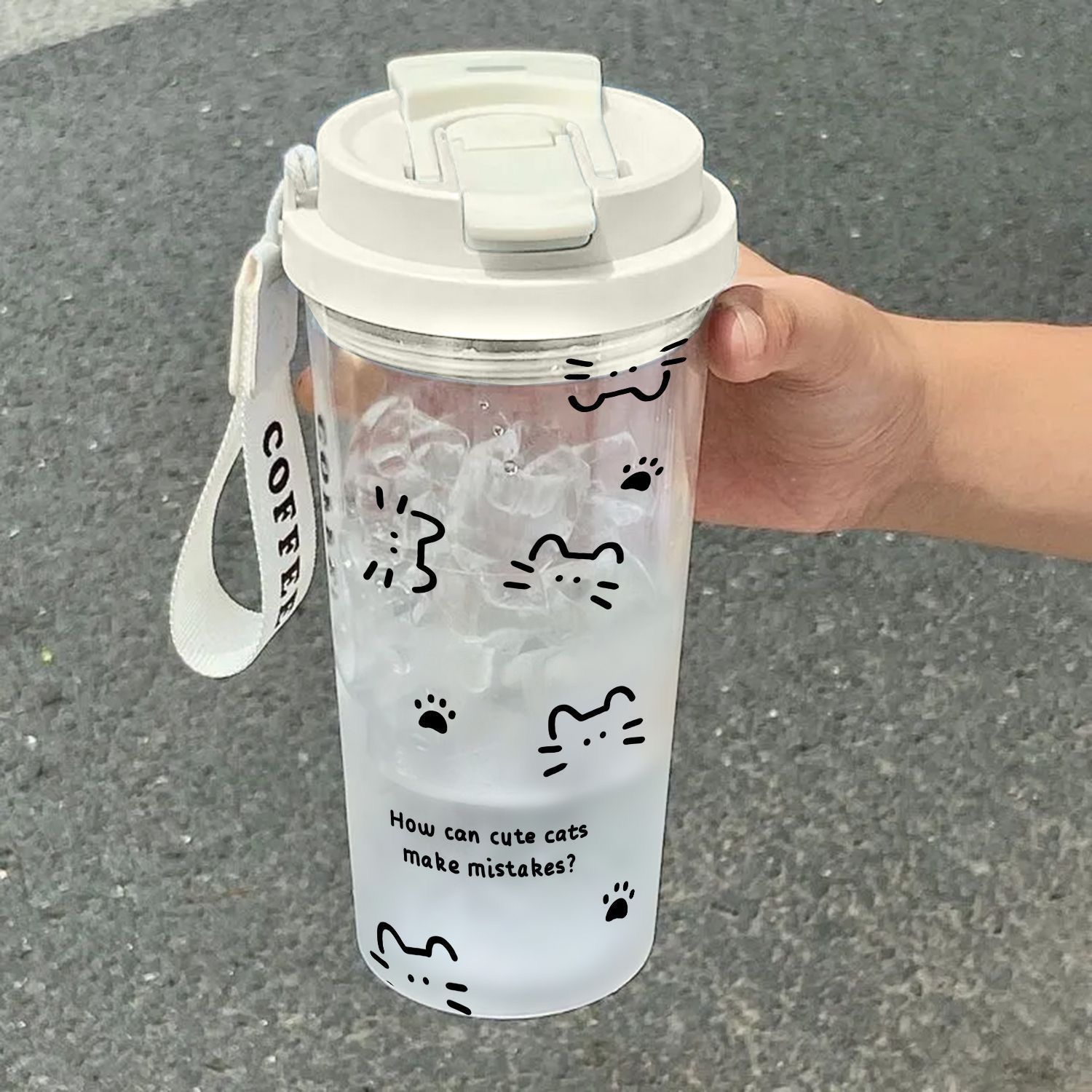 线条猫咪新款水杯运动夏季耐高温学生杯子i