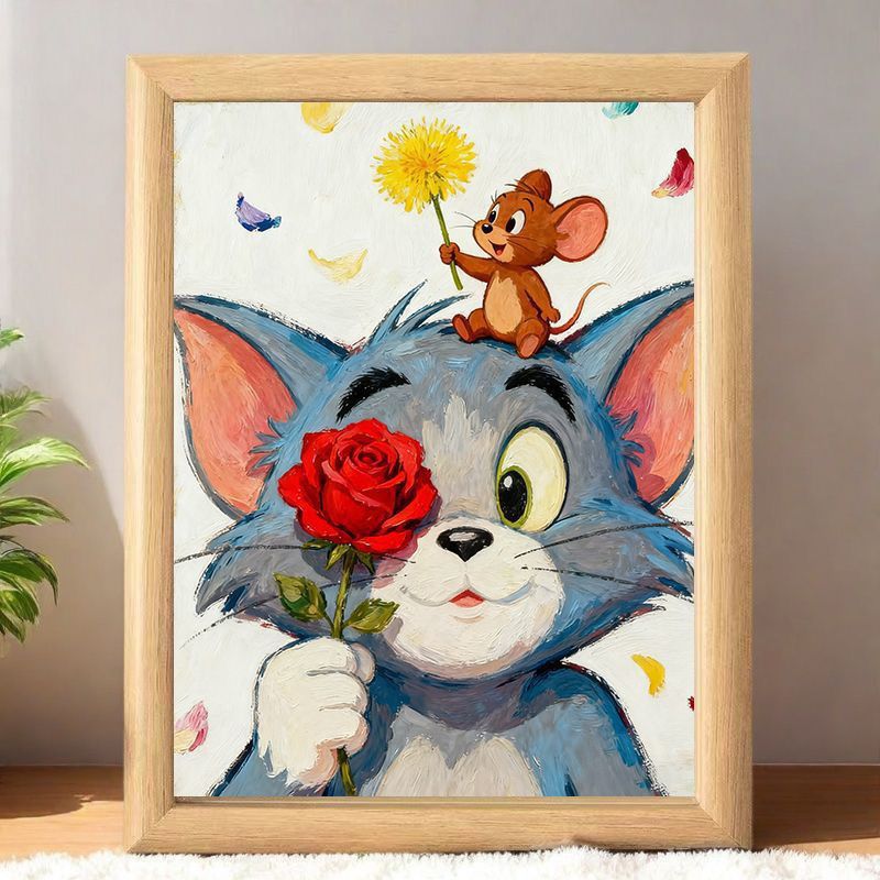 汤姆and杰瑞轻奢治愈创意油画印刷摆台摆件送朋友闺蜜放卧室书房