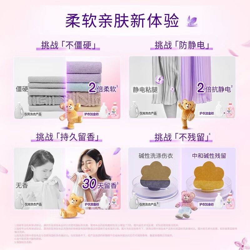 金纺柔顺剂元气粉樱花衣服护理剂防静电持久留香香氛精油1KG瓶装 图片 3