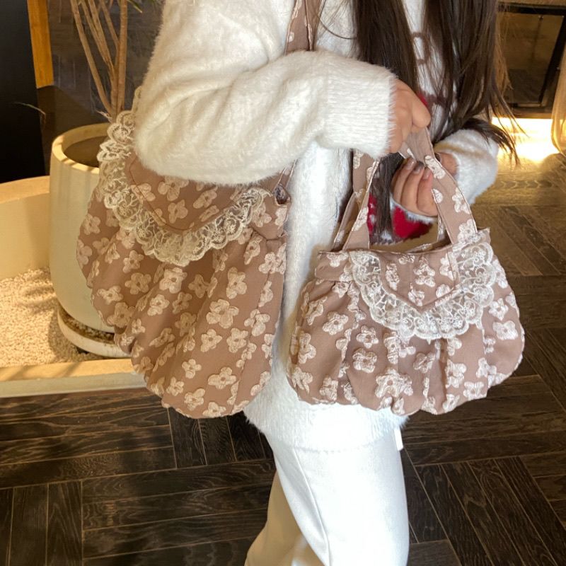 春季波点蕾丝手提包蕾丝花边单肩包温柔百搭花朵高级大容量云朵包 图片 10