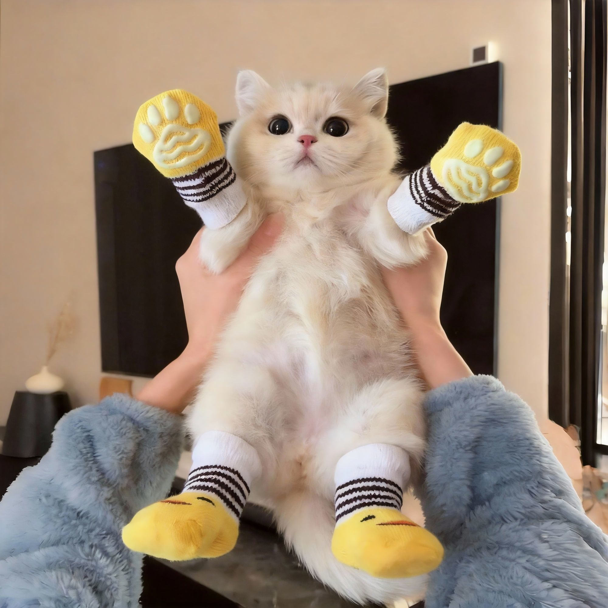 猫咪袜子不掉脚防脏防抓脚套银渐层布偶英短小狗狗春夏季宠物用品