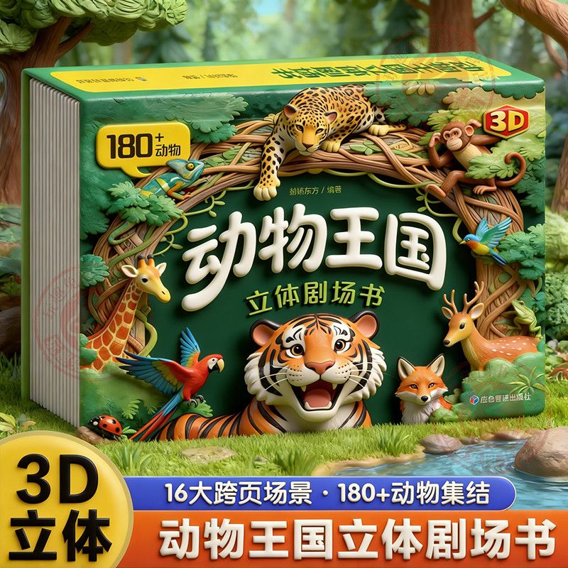动物王国电影剧场3D立体书 180种动物百科科普儿童趣味立体书童书