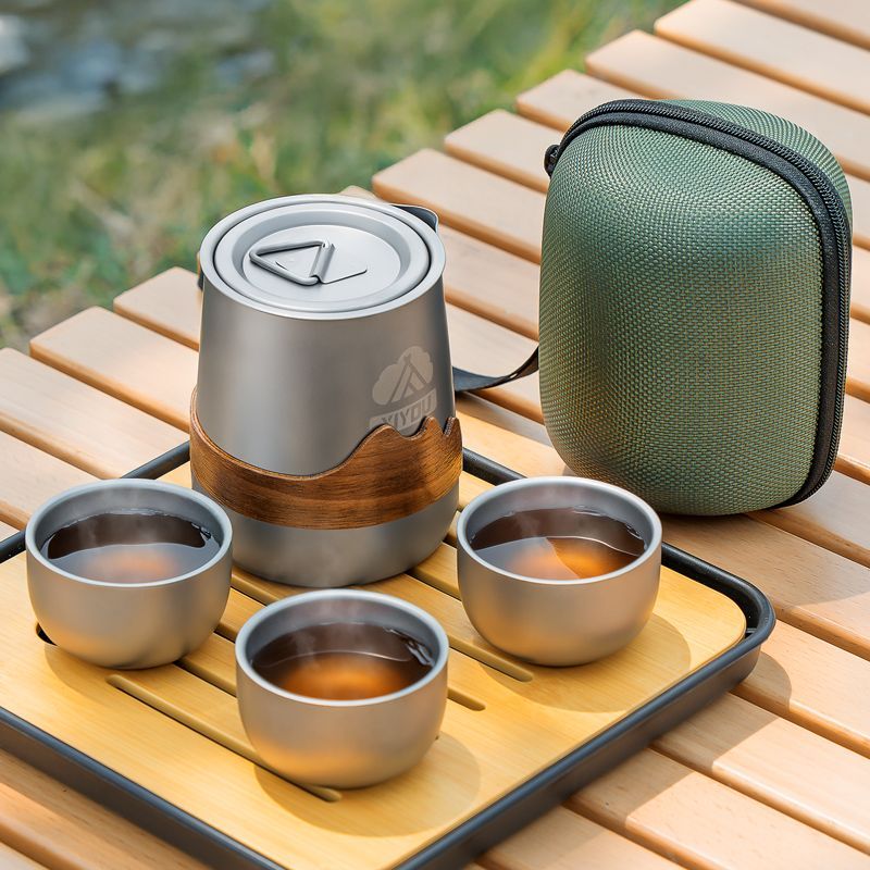 Set da tè portatile in titanio per esterni, a infusione rapida, completo per il campeggio._voghion.com