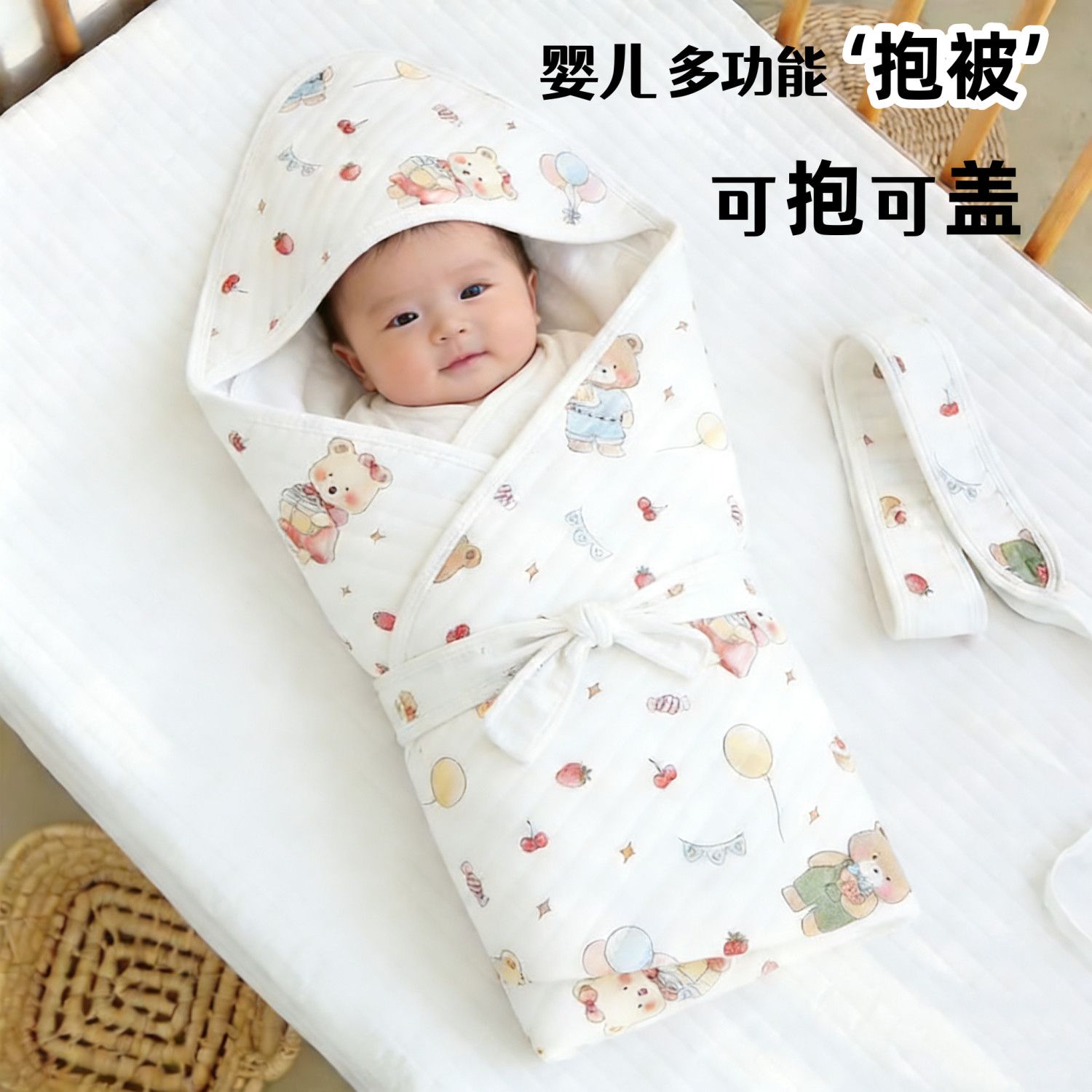 新生儿包被a类带帽纯棉产房外出婴儿宝宝襁褓包单空气包巾防惊跳
