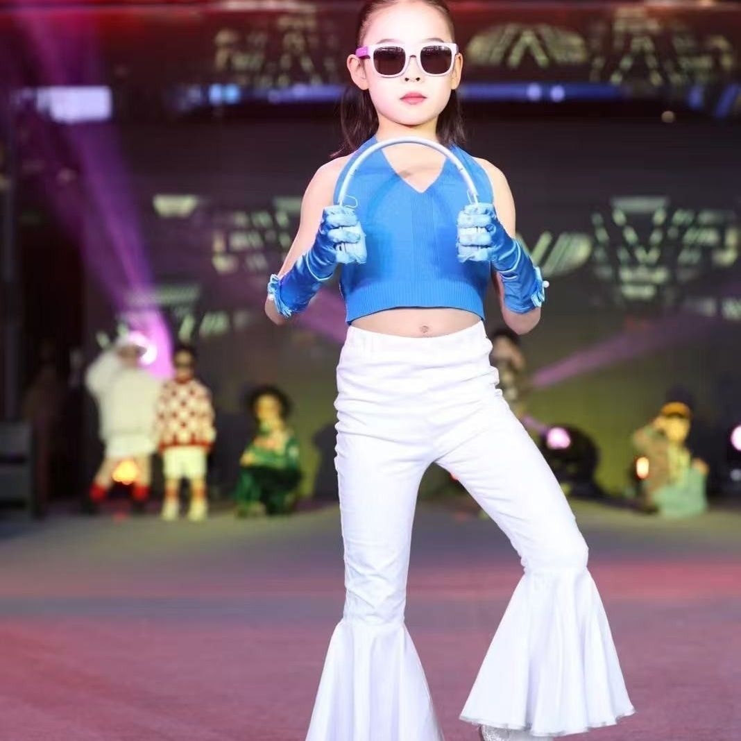 Kinder Performance Outfit Set 80er Jahre Retro Schlaghose Mädchen_voghion.com