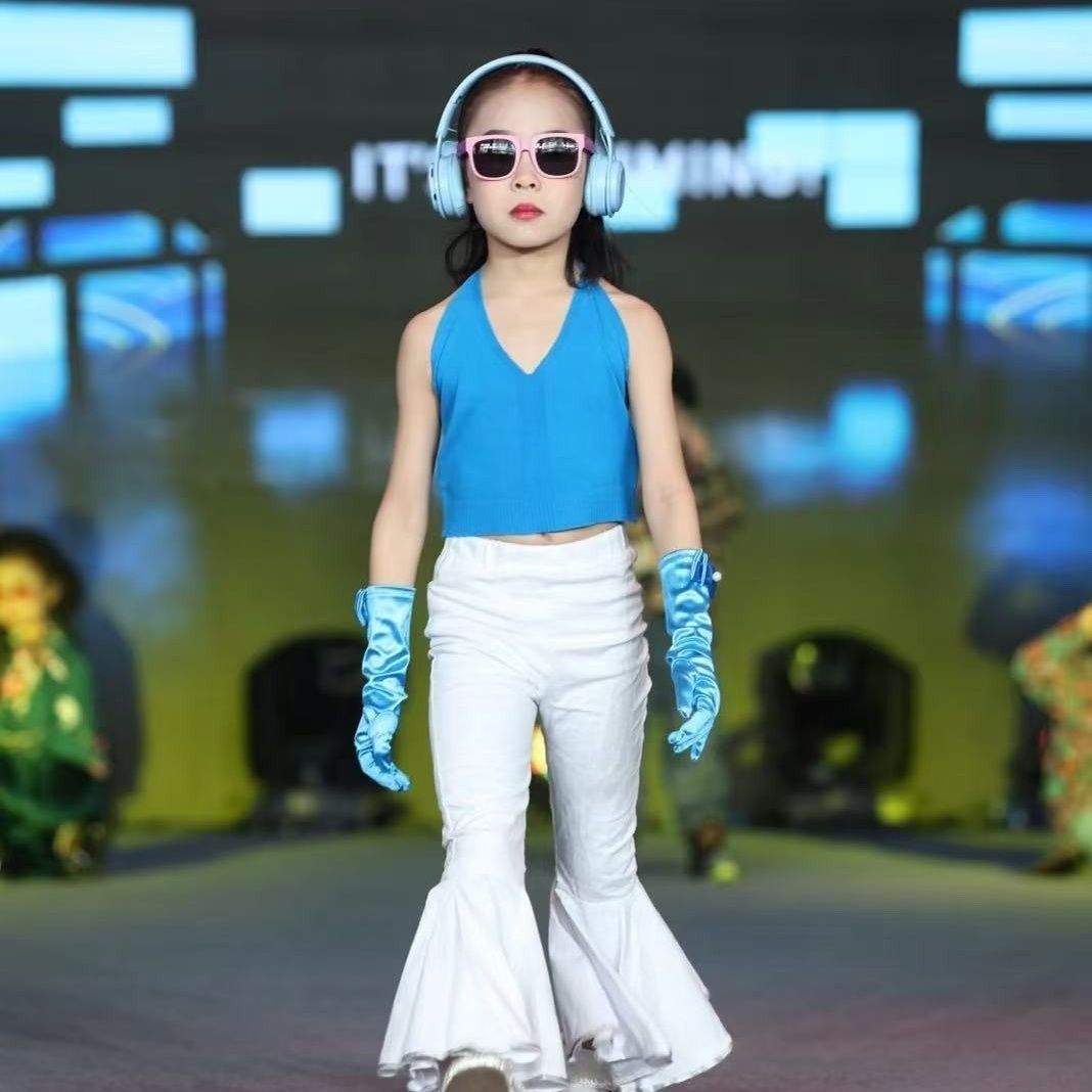 Kinder Performance Outfit Set 80er Jahre Retro Schlaghose Mädchen_voghion.com
