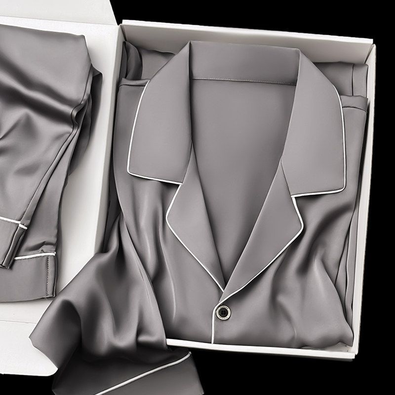 男士睡衣夏季冰丝新款仿真长袖丝绸长裤春秋薄款加大码家居服套装