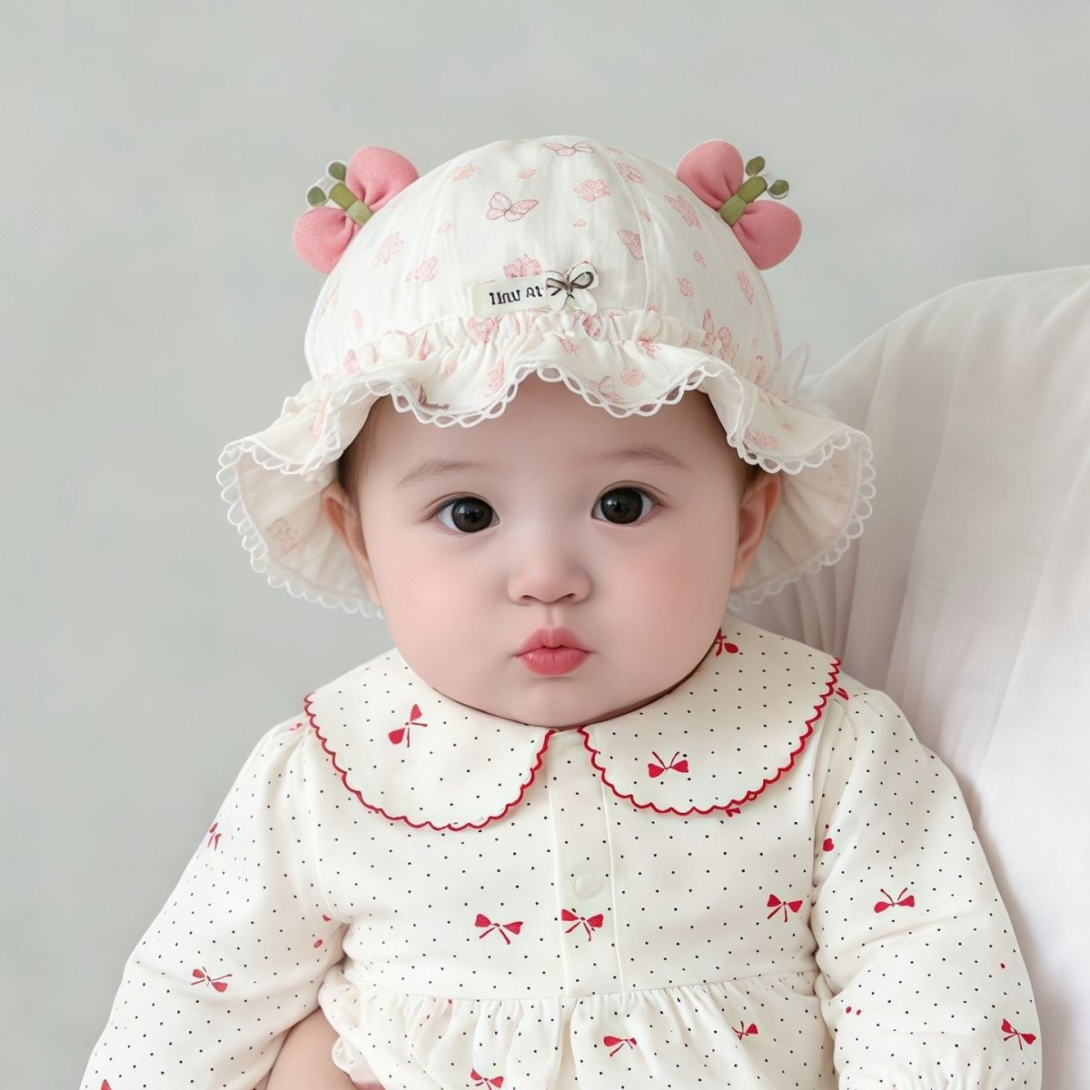 婴儿帽子春秋薄款遮阳可调节公主渔夫帽女宝宝新生小月龄胎帽夏季