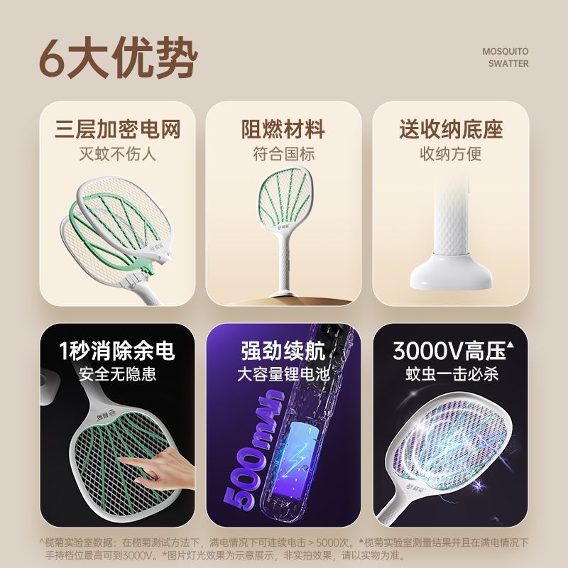 榄菊电蚊拍充电式家用灭蚊灯灭蚊拍USB电网拍灭蚊灯二合一诱蚊拍