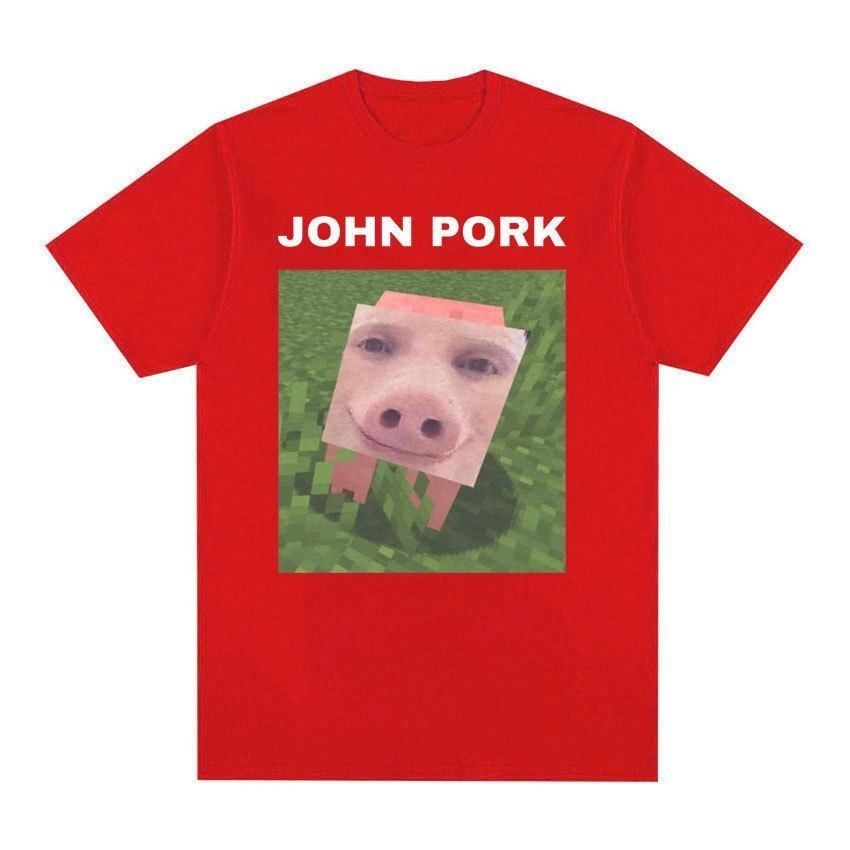 Europees-Amerikaanse grappige mode John Pork trendy eenvoudig T-shirt met ronde hals en korte mouwen voor mannen en vrouwen_voghion.com