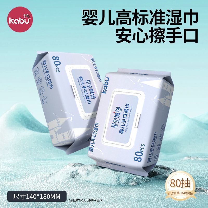 【卡布湿巾1包】80片纯水婴幼儿手口湿巾生活清洁可用亲肤柔软