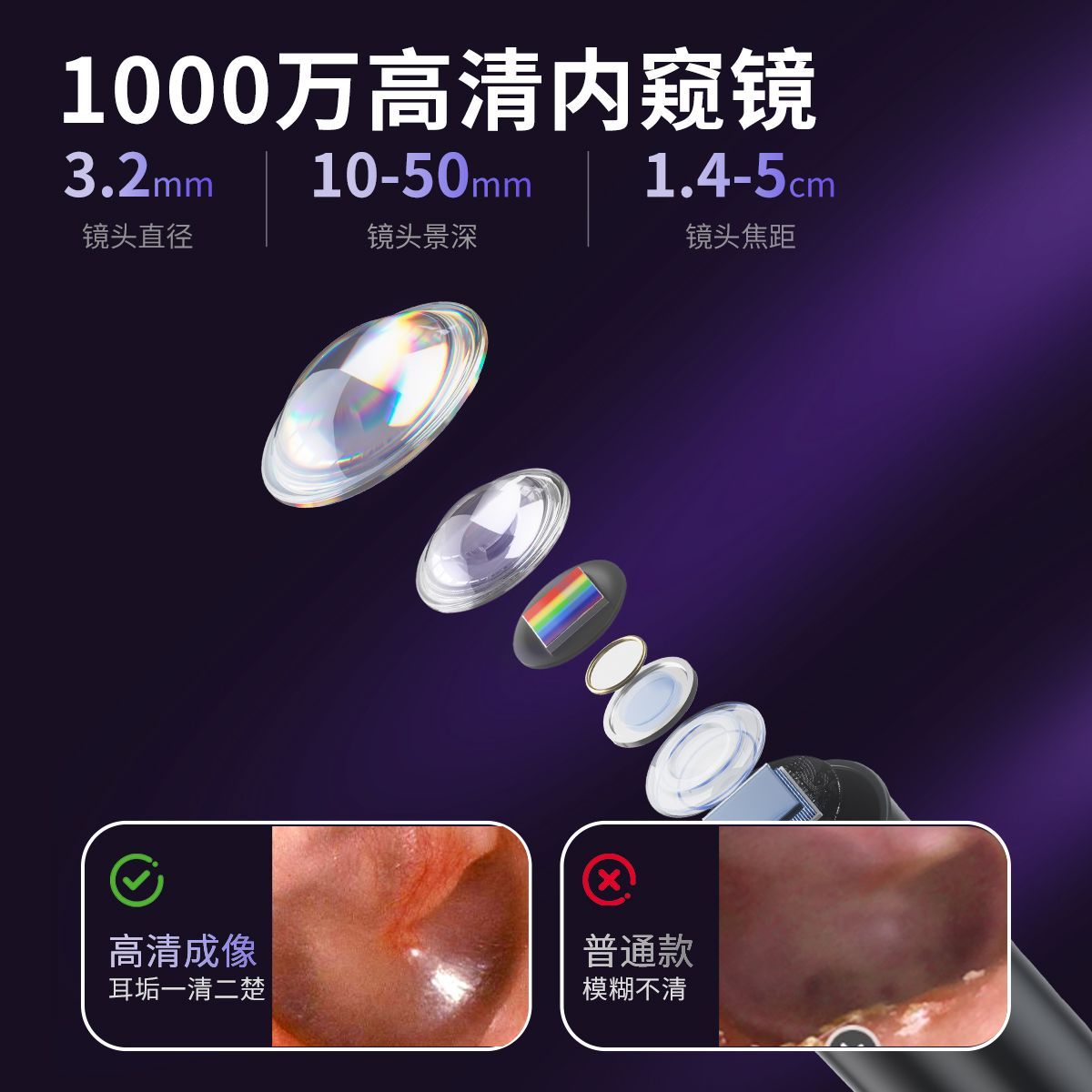 新款可视掏采耳工具高清摄像头可视挖耳勺替换头镊子可视挖耳夹子 图片 3