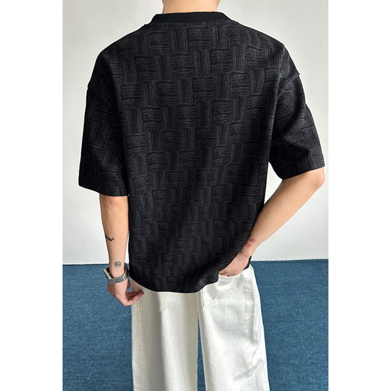 PDKN潮牌 复古提花格子短袖T恤衫男2026夏季新款青少年五分袖上衣【3天内发货】 图片 5